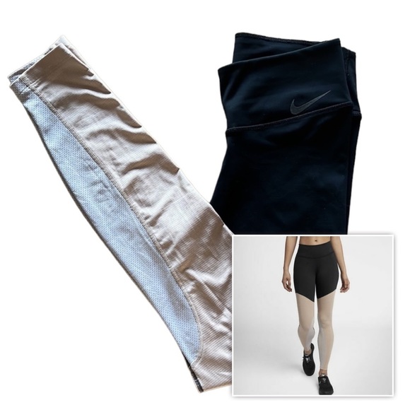 Nike Pants - 𝅺NIKE Women's dry fit Colorblocked Leggings Size S Beige and Black